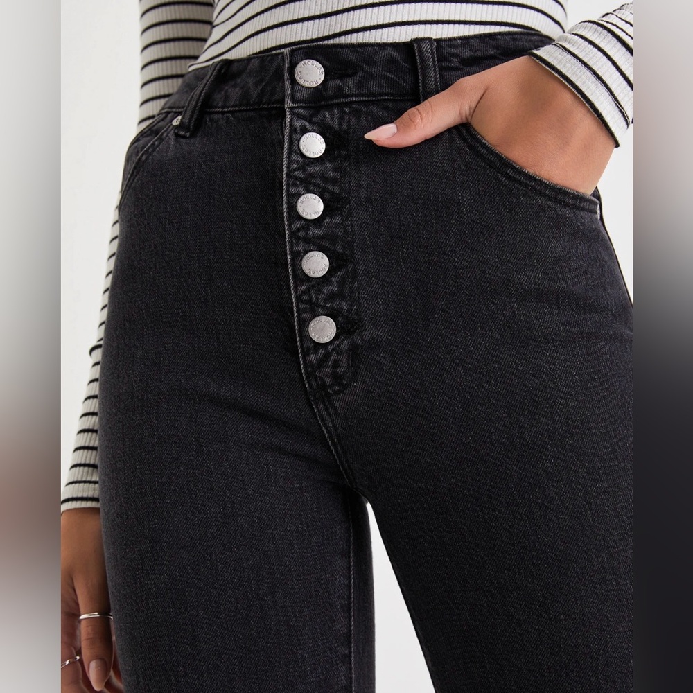 ROLLA'S Eastcoast Flare Black High-Rise Button-Fly Flared Jeans - Picture 4 of 10